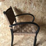 Vintage armchair with woven cord and wooden frame, Axel Larsson, circa 1960.
