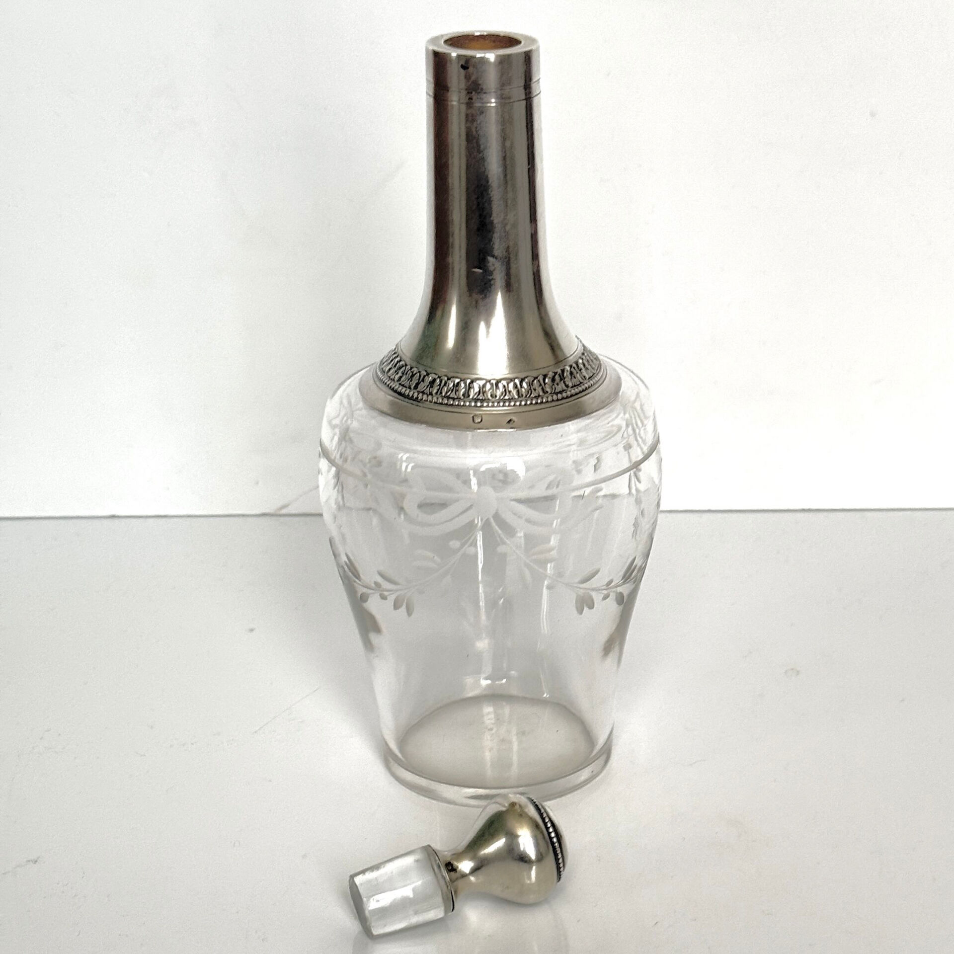 Antique Crystal and Solid Silver Carafe – Ribbon & Garland Decoration
