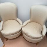 Paire de fauteuils crapaud ivoire rayé