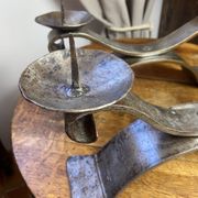 Brutalist wrought iron candlestick pair