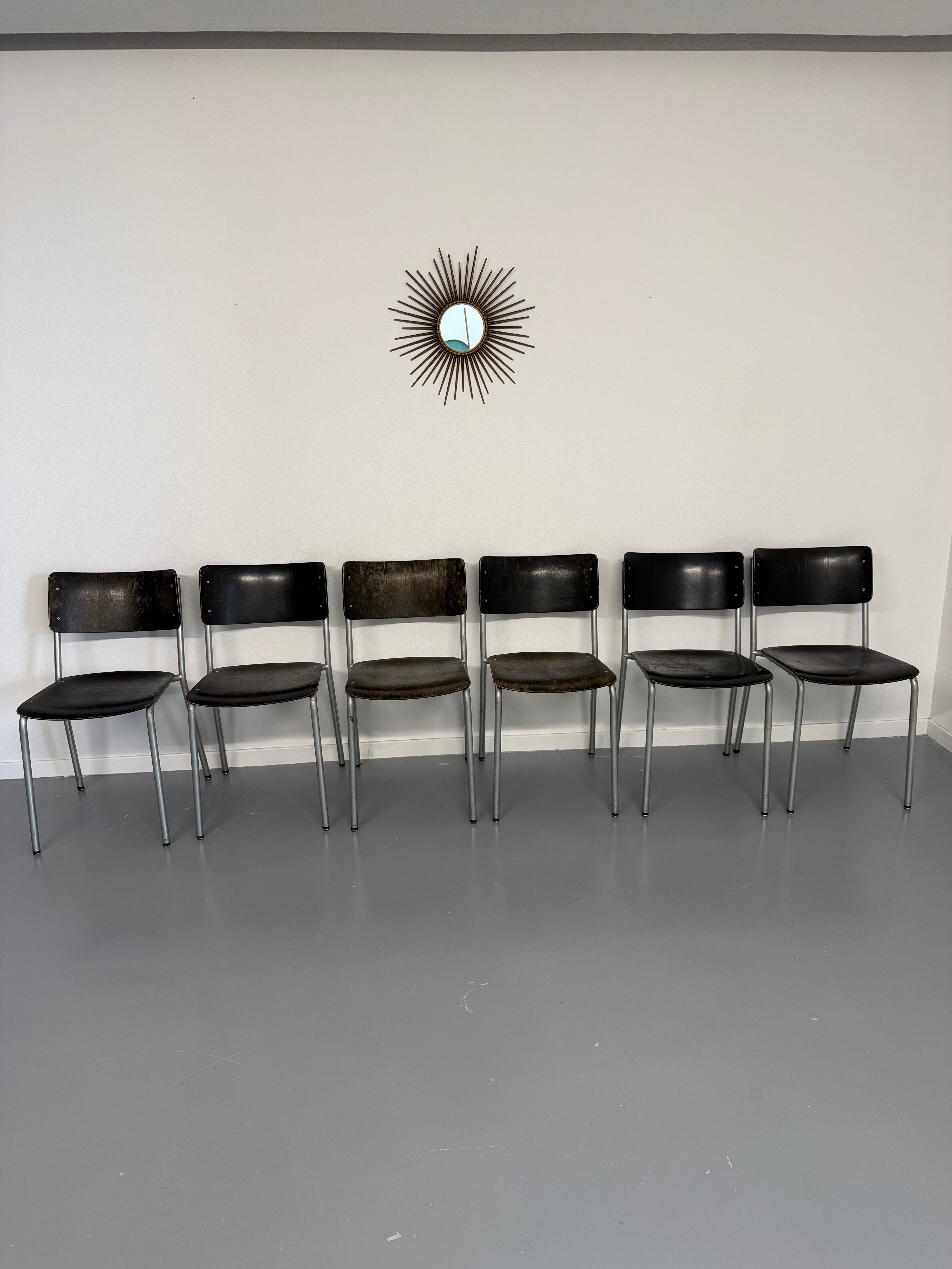 Set of 6 stackable chairs designed by Gustav Hassenpflug, Bauhaus, 1940s.