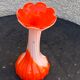 Orange and white opaline vase in the shape of a vintage flower corolla
