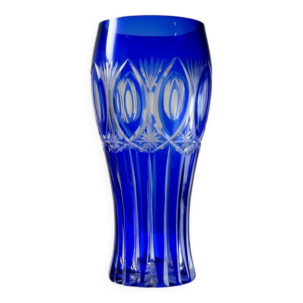 Vase cristal de bohème doublé cobalt taillé vintage/ancien