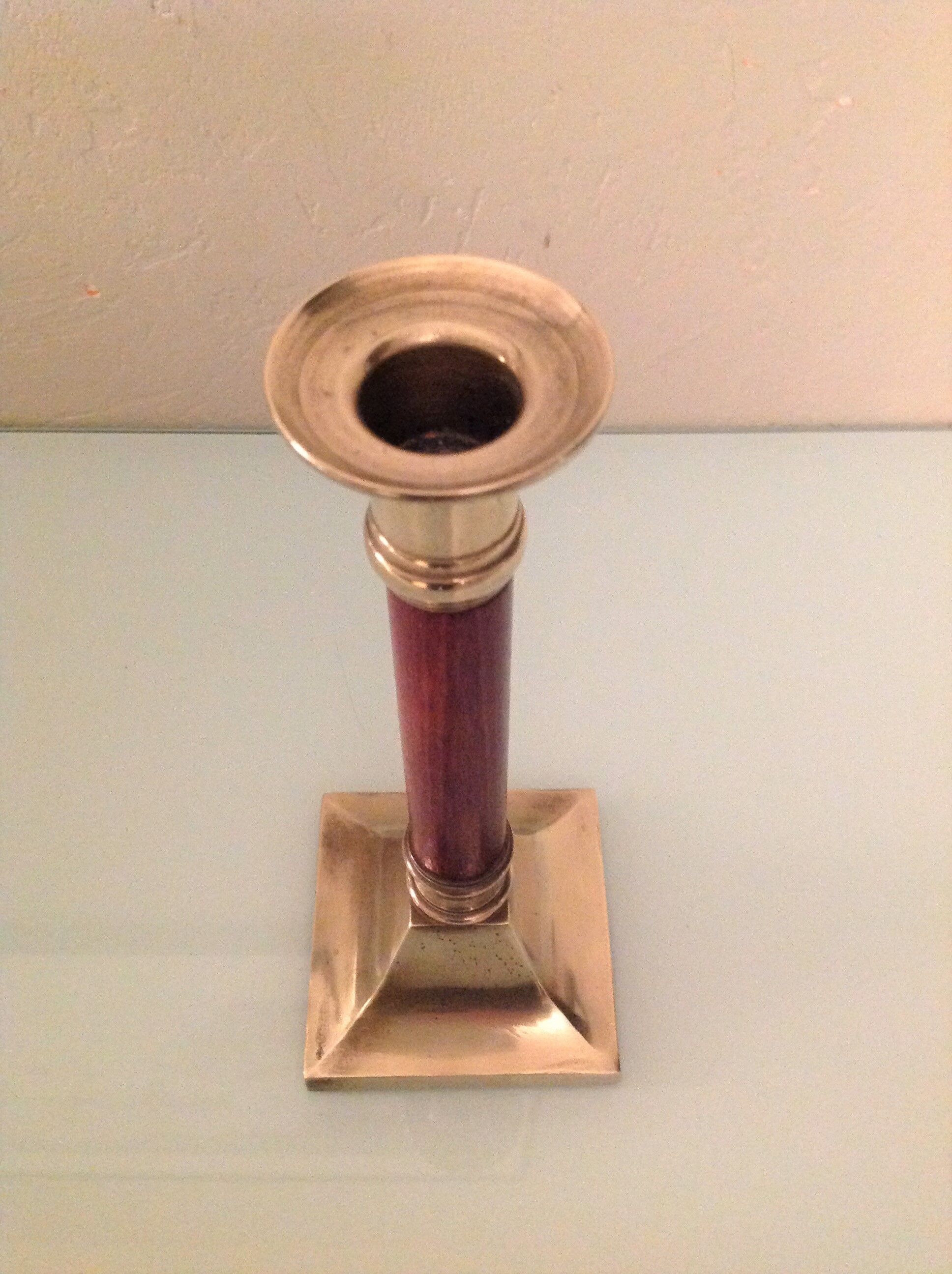 Wooden and brass candle holder art deco style