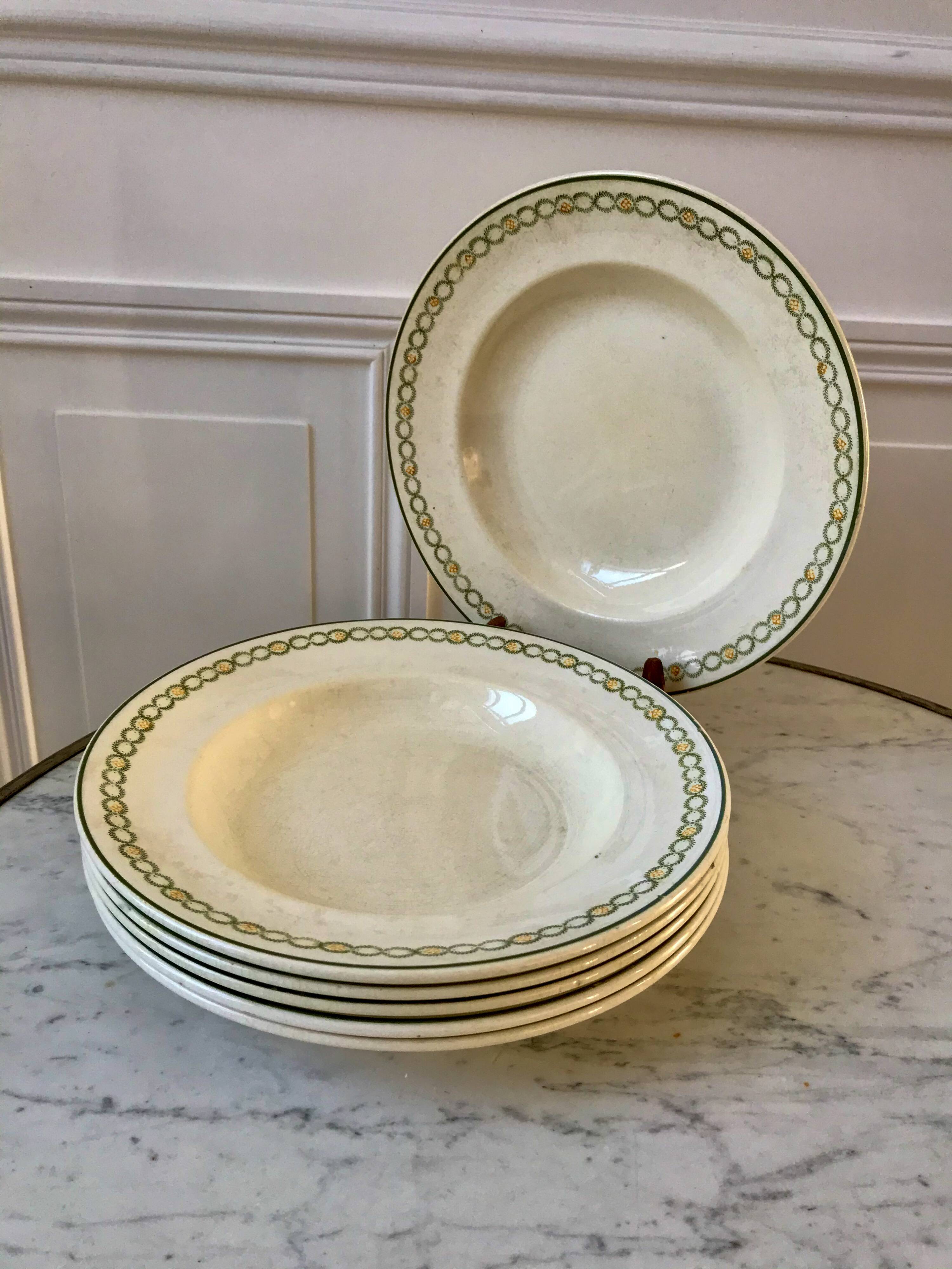 lot of 6 green and orange Longwy Iron Earth hollows from the beginning of the 19th century