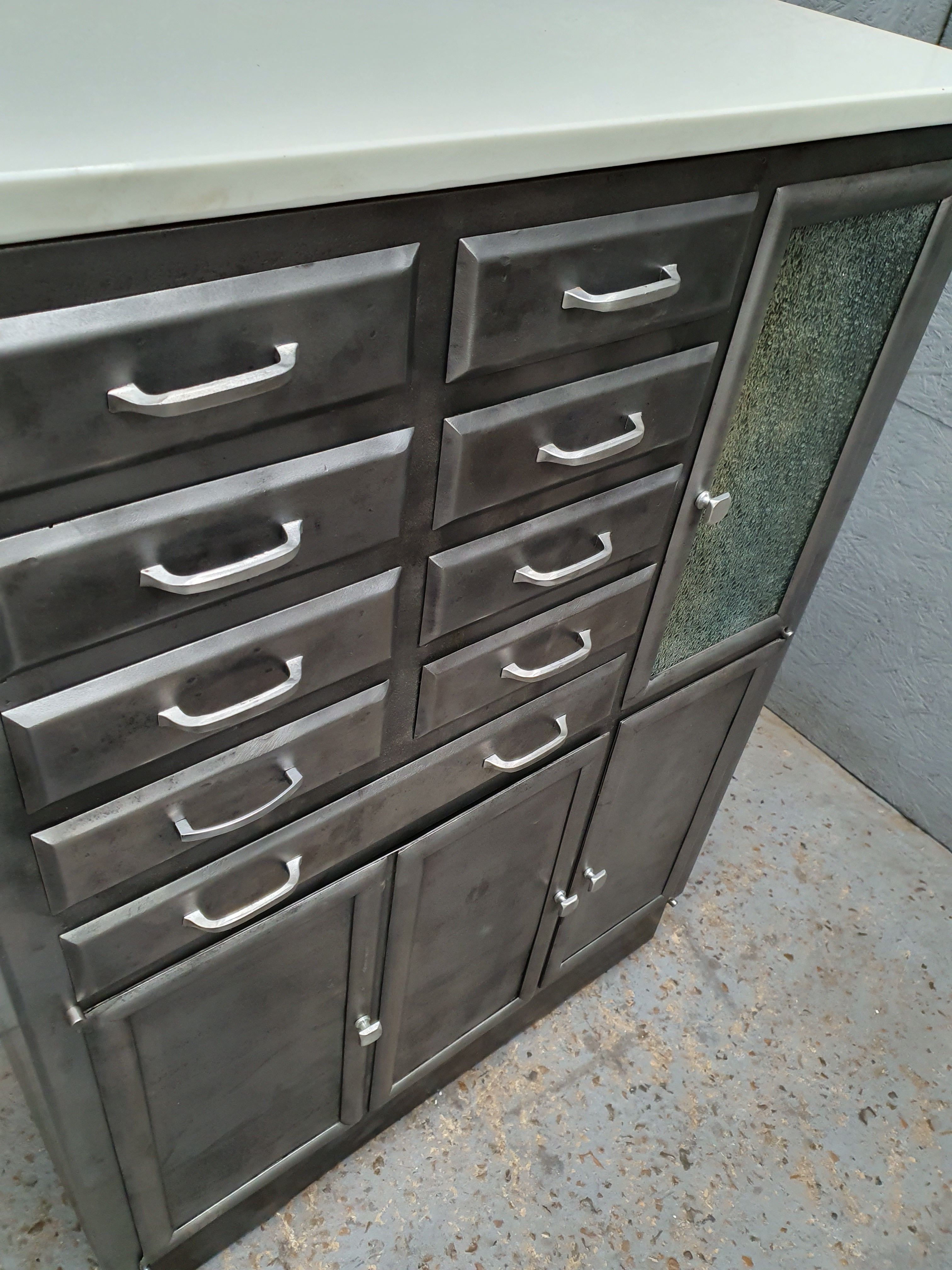 Dentist furniture 9 drawers and 3 doors patina graphoite on white marble