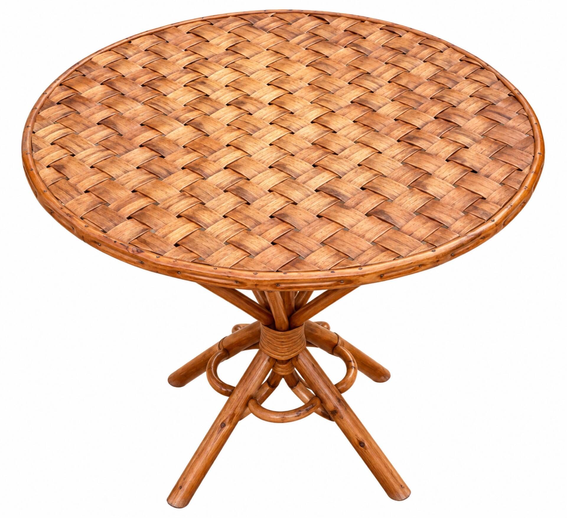Ensemble de jardin vintage en rotin tressé –table ronde et 4 fauteuils