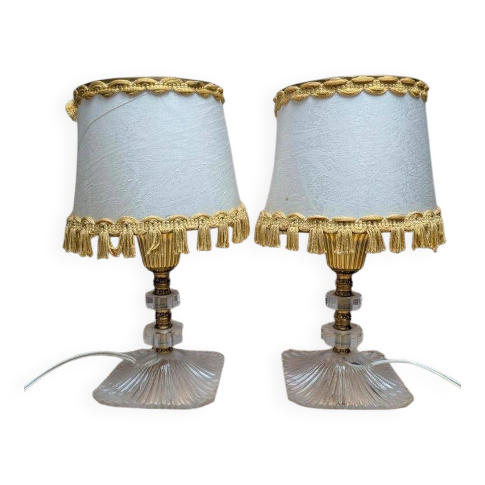 Pair of vintage lamps in plexiglass and gold metal