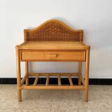 Vintage 80s rattan bedside table