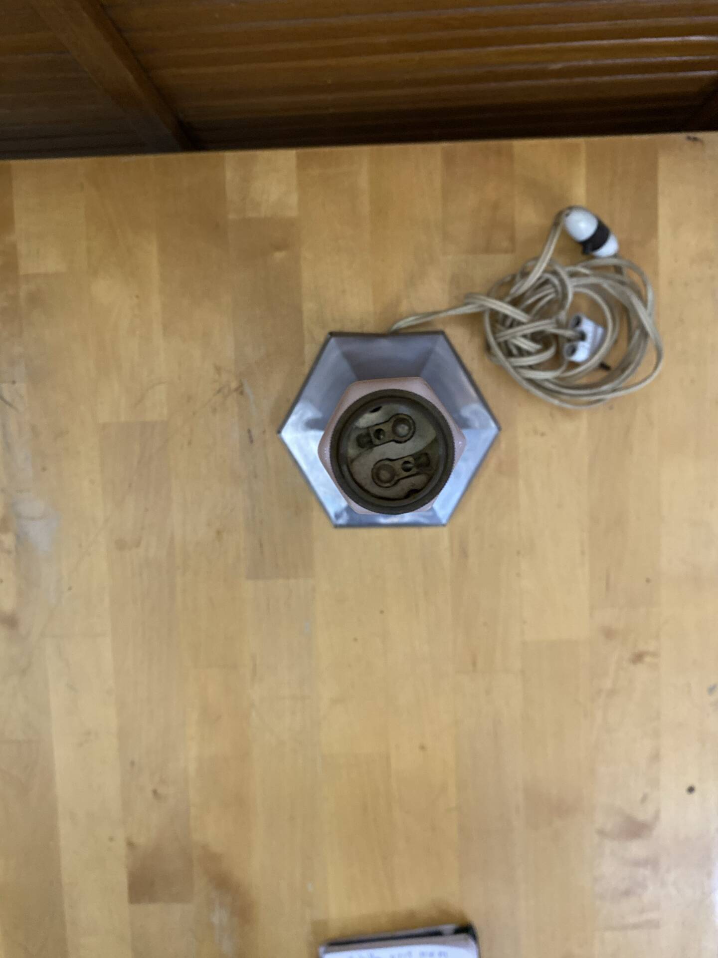 Old art deco hexagonal chrome metal lamp base + vintage pink glass