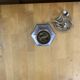 Old art deco hexagonal chrome metal lamp base + vintage pink glass