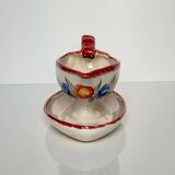 Henriot Quimper sauceboat – flower decoration & lobster-shaped handle