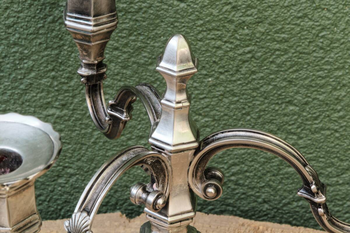 3-light silver-plated metal candlestick