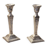 Pair of silver-plated candlesticks – Louis XVI decor – 19th century England