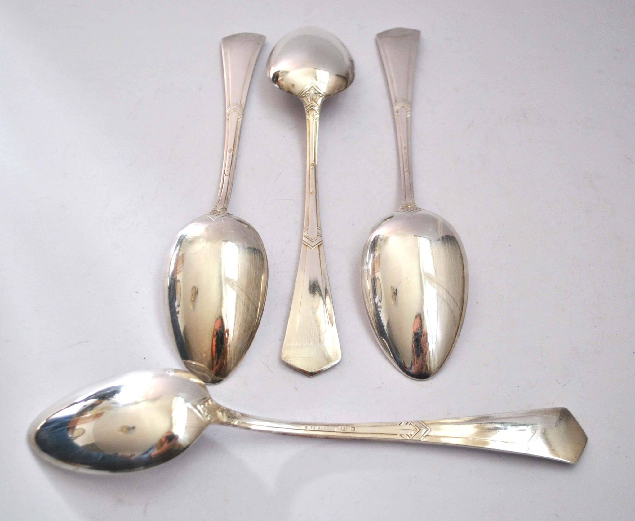 Set of 4 art deco table spoons in silver metal e. feisskohl 1920-1930
