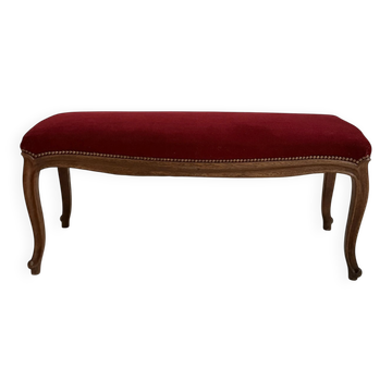 Banquette de style louis XV en chêne et velours rouge XIXème siècle