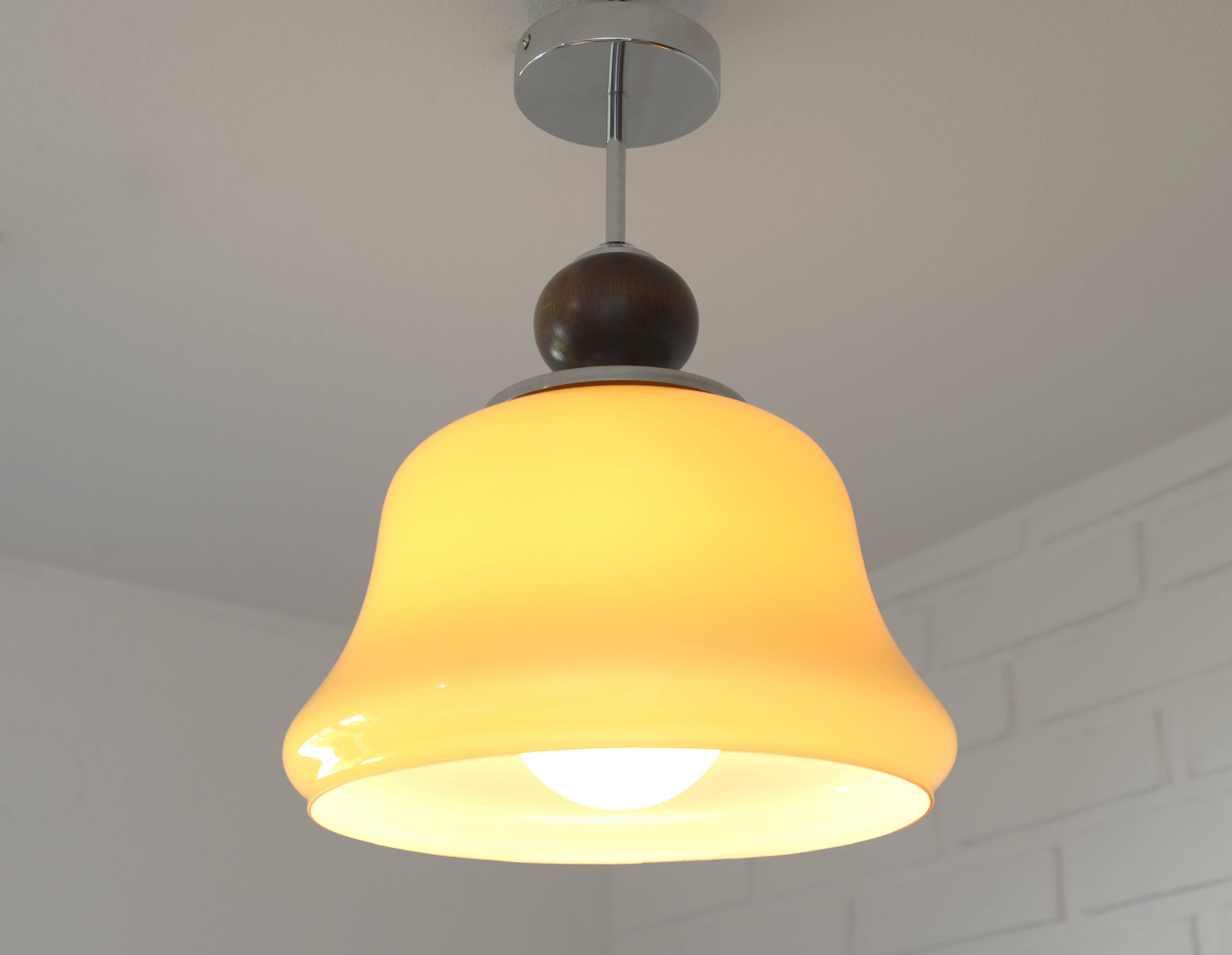 Vintage beige glass pendant lamp / semi flush mount / hanging light