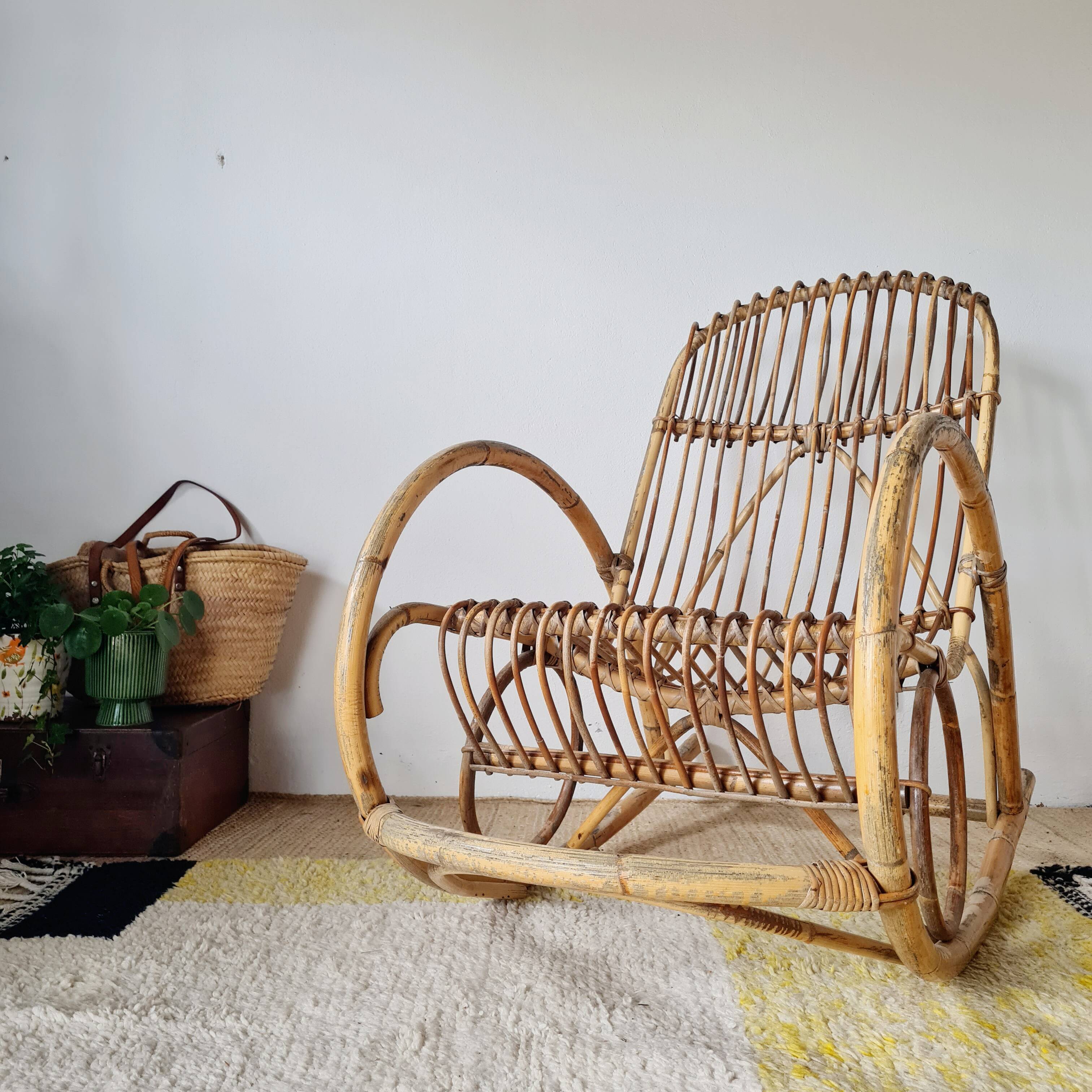 Antique rattan rocking chair
