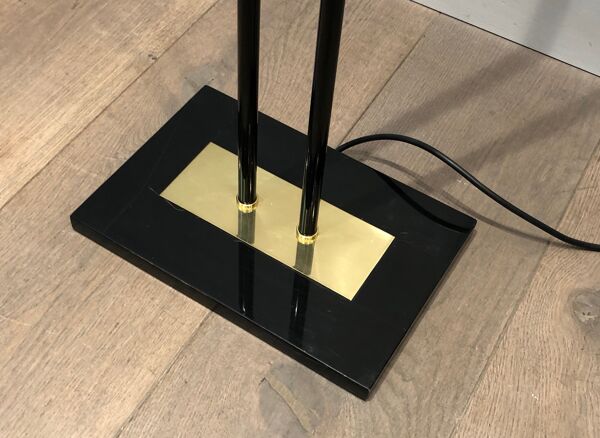 Lampadaire de parquet en métal laqué noir et laiton