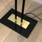 Black lacquered metal floor lamp with brass.