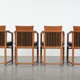 Set of 4 luxury black leather Art Deco dining chairs with armrests