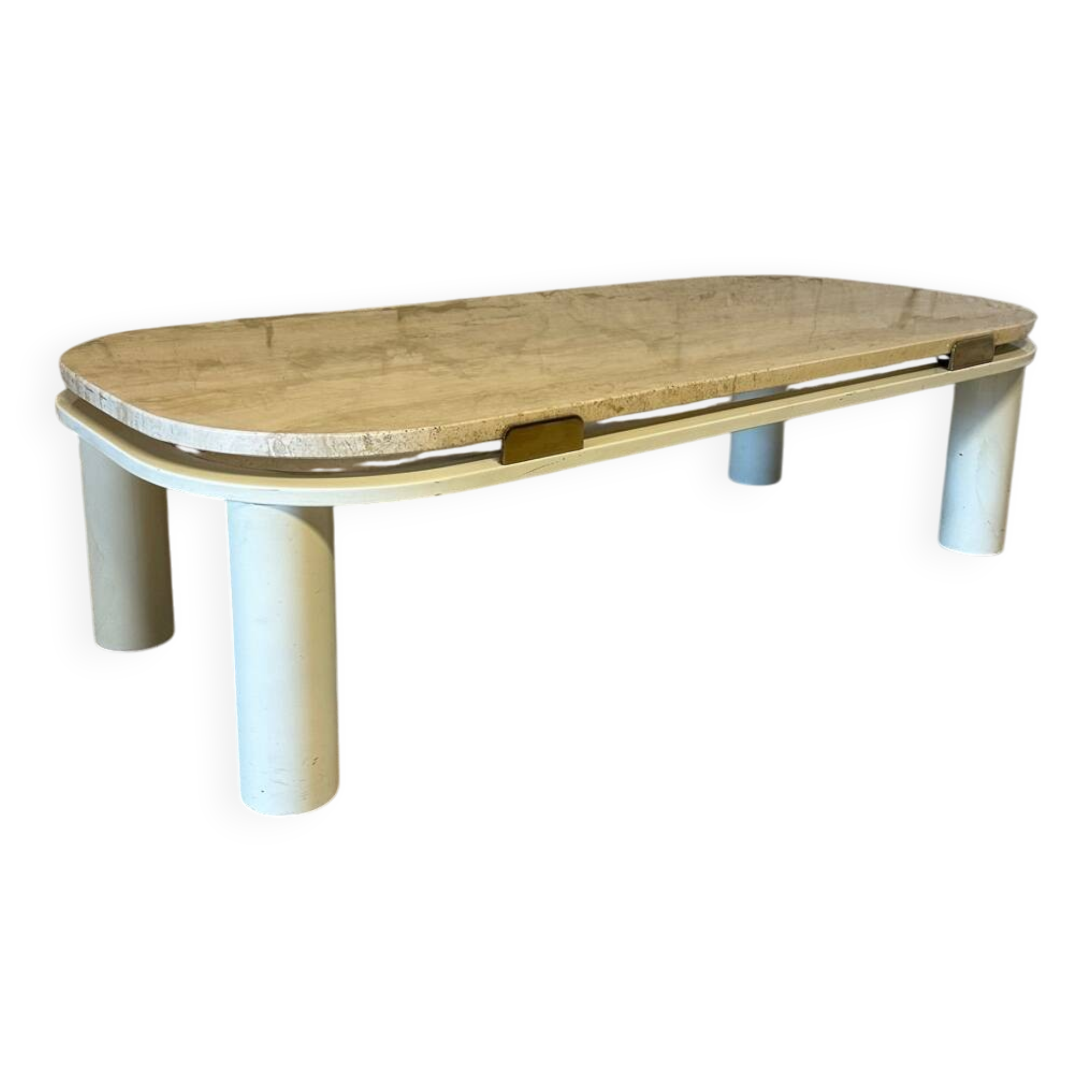 Vintage travertine and golden brass coffee table