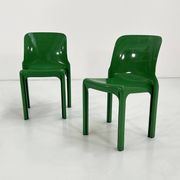 Set of 4 green Selene chairs by Vico Magistretti for Artemide, 1970.