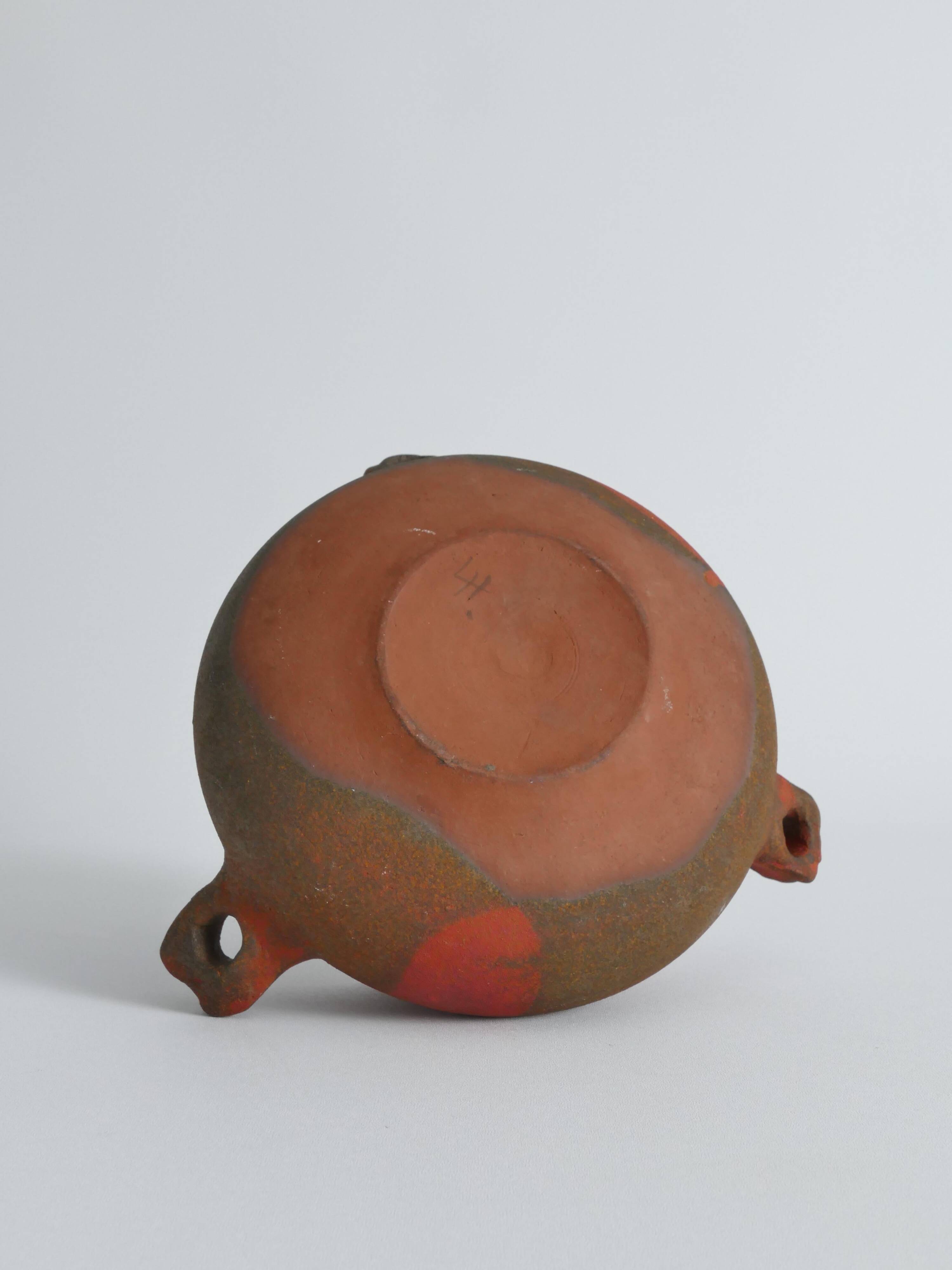 Studio Pottery Three-Handled Earthenware Ceramic Vessel