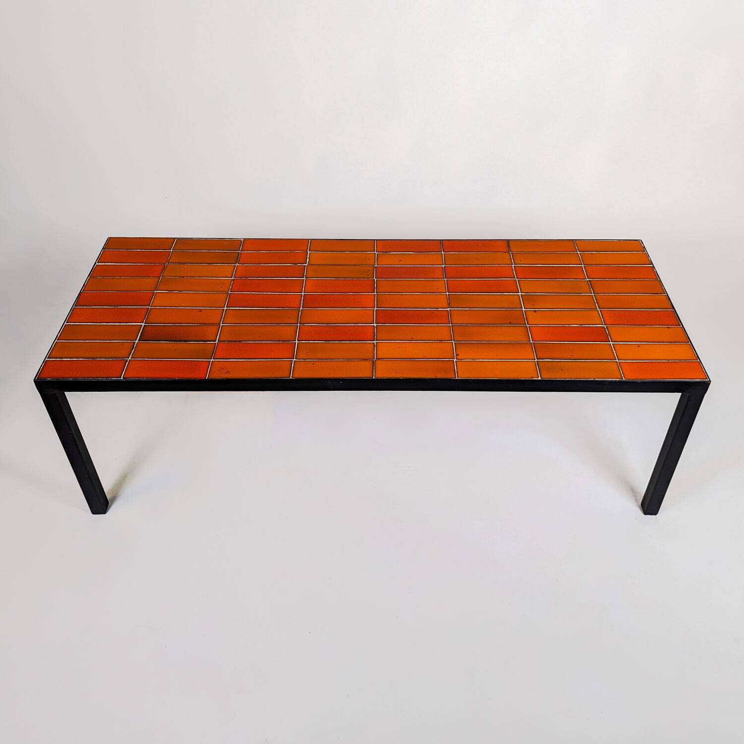 Three nesting tables in orange ceramic, attributed to Roger Capron, 1960