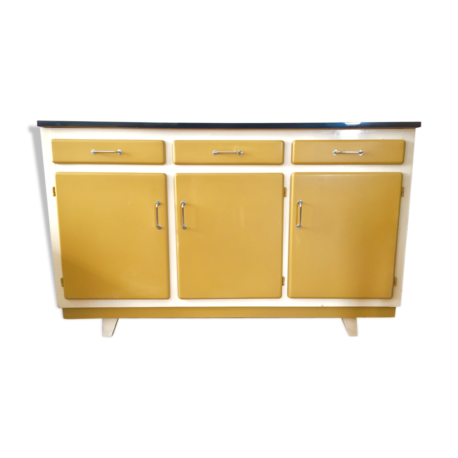 Buffet mado formica yellow mustard feet compass vintage
