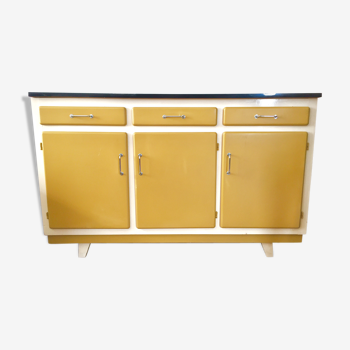 Buffet mado formica jaune moutarde pieds compas vintage