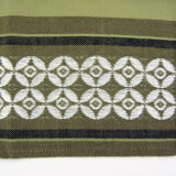 6 olive green Dralon napkins - white geometric patterns - vintage 60s