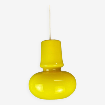 Yellow opaline glass mid century modern hanging lamp