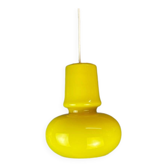 Yellow opaline glass mid century modern hanging lamp