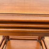 Set of 3 rustic cherry wood nesting coffee tables from the 1950s.