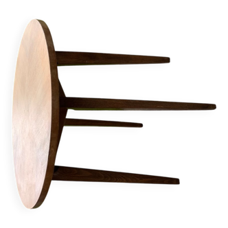 Mid-century brown side table in solid wood, 1960s tripod style.