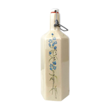 Bouteille peinte en grès d'alsace de forme hexagonale - motif fleurs