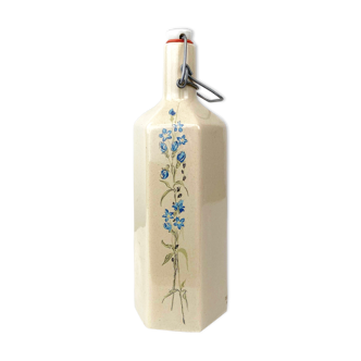 Bottle painted in Alsace sandstone hexagonal shape - flower pattern