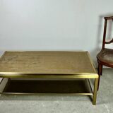 Table basse Hollywood regency en laiton et verre irisé vintage 70'S