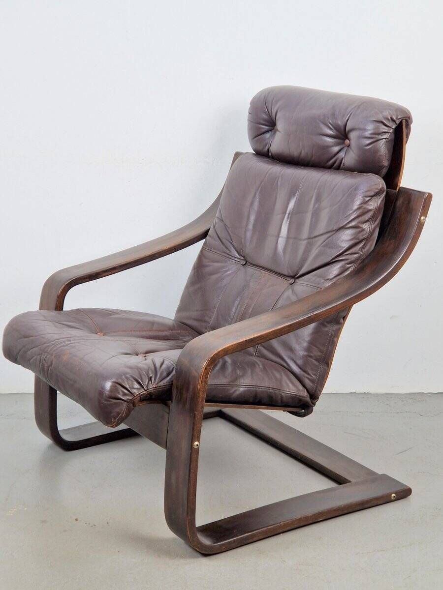 Vintage Armchair in Brown Leather and Bentwood attributed to Coja, 1970s