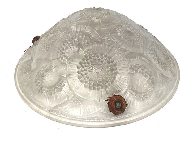 Art Deco pendant lamp, pressed glass basin, molded