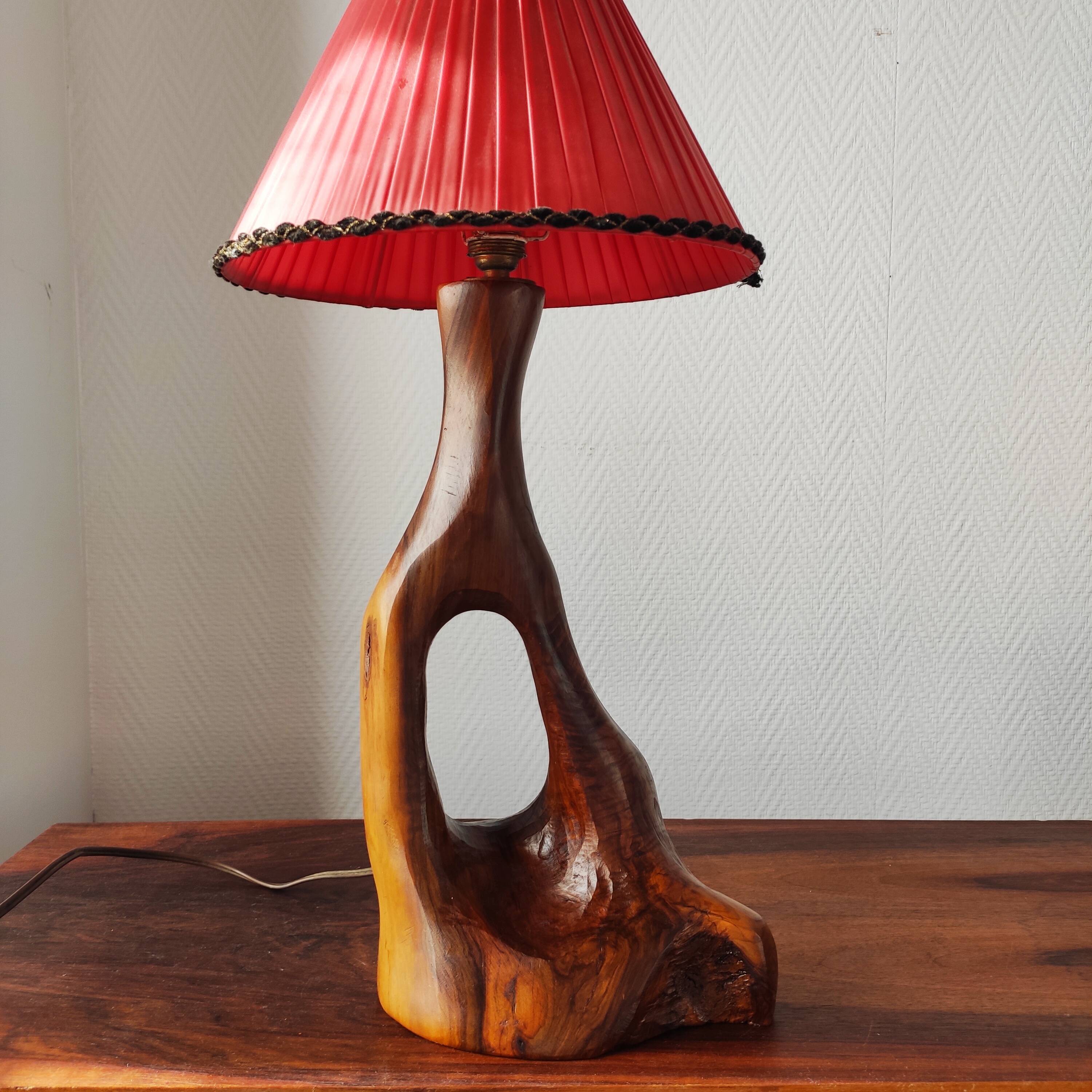Brutalist lamp 1950/60 olive wood