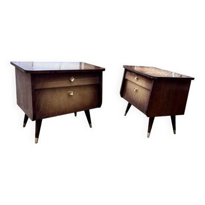 Paire de tables de nuit chevet bout de canapé vintage ancien 1950