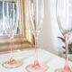 Lot of 5 cristal pink champagne flutes from arques-durand