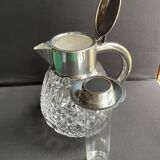 Important jug with ice reserve in cut crystal and silver-plated metal