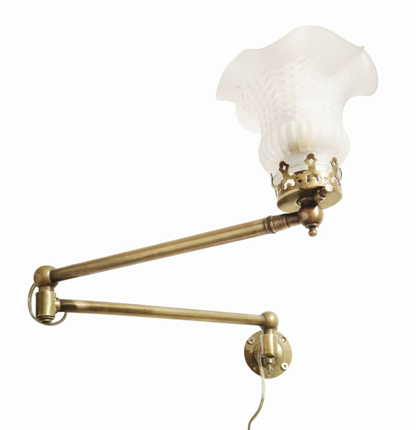 Vintage Brass and Molded Frosted Glass Articulated Wall Sconce - Style A