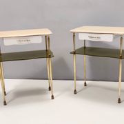 Pair of White Lacquered Nightstands with Marble Tops and Glass Shelves, Italy