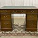 Late 19th century English mahogany desk with pedestals and leather top