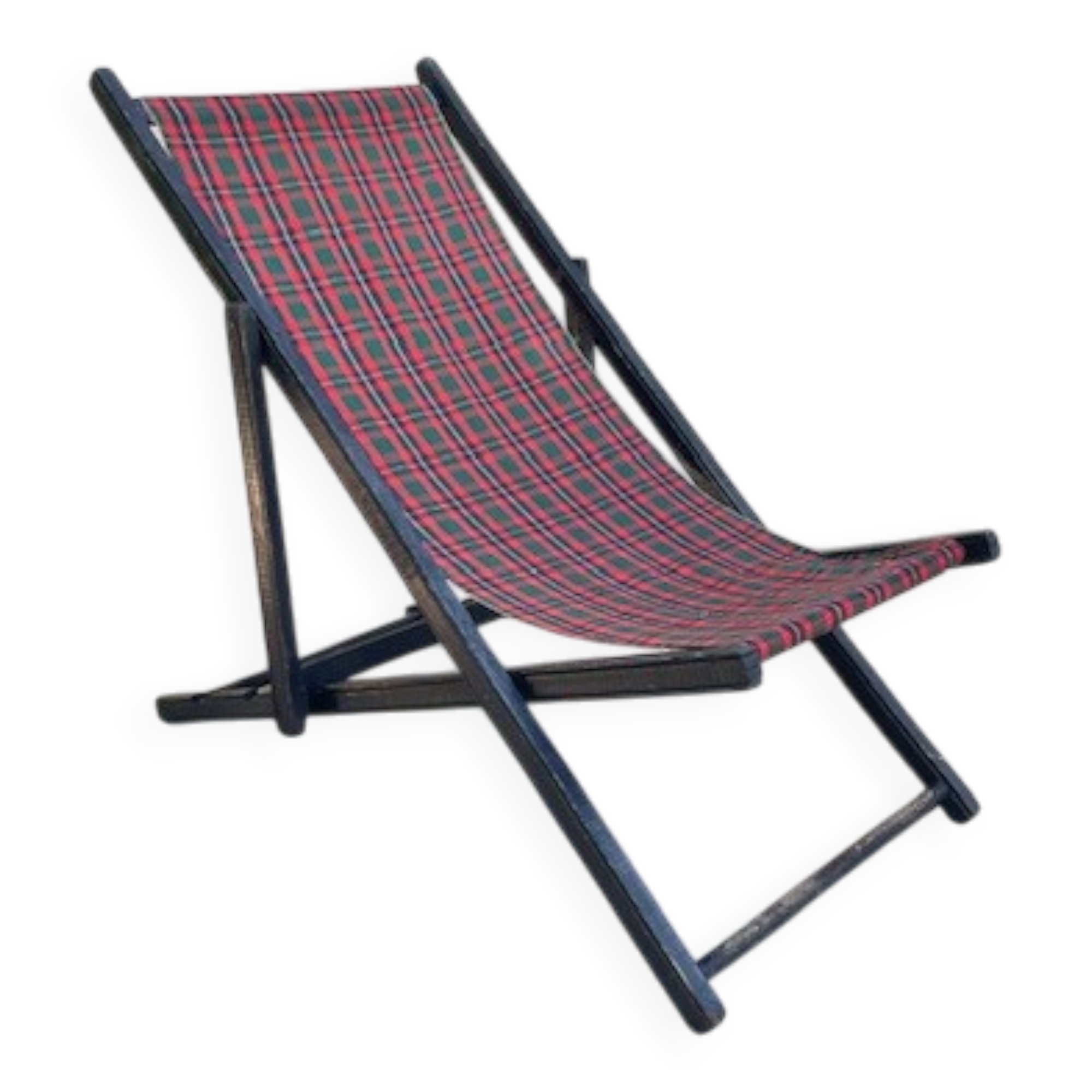 Folding deck chair WOOD and CANVAS Vintage