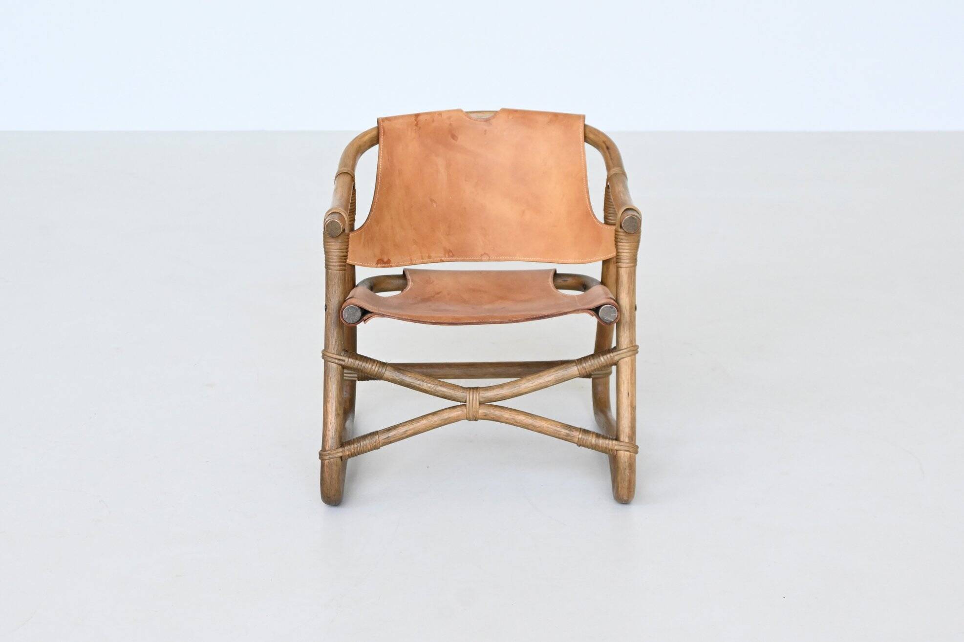 Espri safari chair in cognac leather and bamboo IKEA Sweden 1970